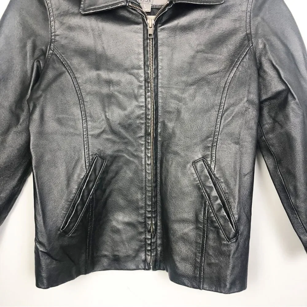WILSONS LEATHER | Kids Black Leather Zip Front Jacket Youth Size Large